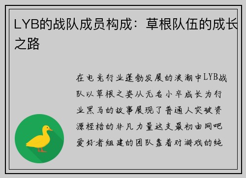 LYB的战队成员构成：草根队伍的成长之路
