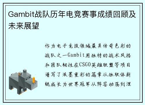 Gambit战队历年电竞赛事成绩回顾及未来展望